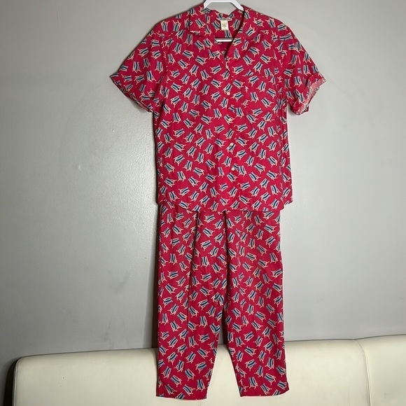 Vintage David brooks cotton two piece Barbie beach chair print set women’s 12 - Picture 2 of 9